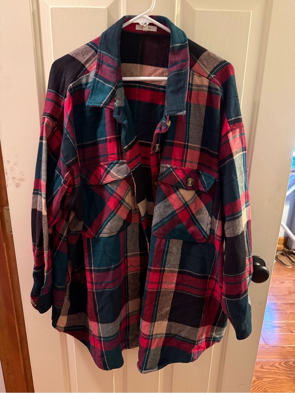 Maurices Teal and Red Plaid Flannel Shirt Jacket